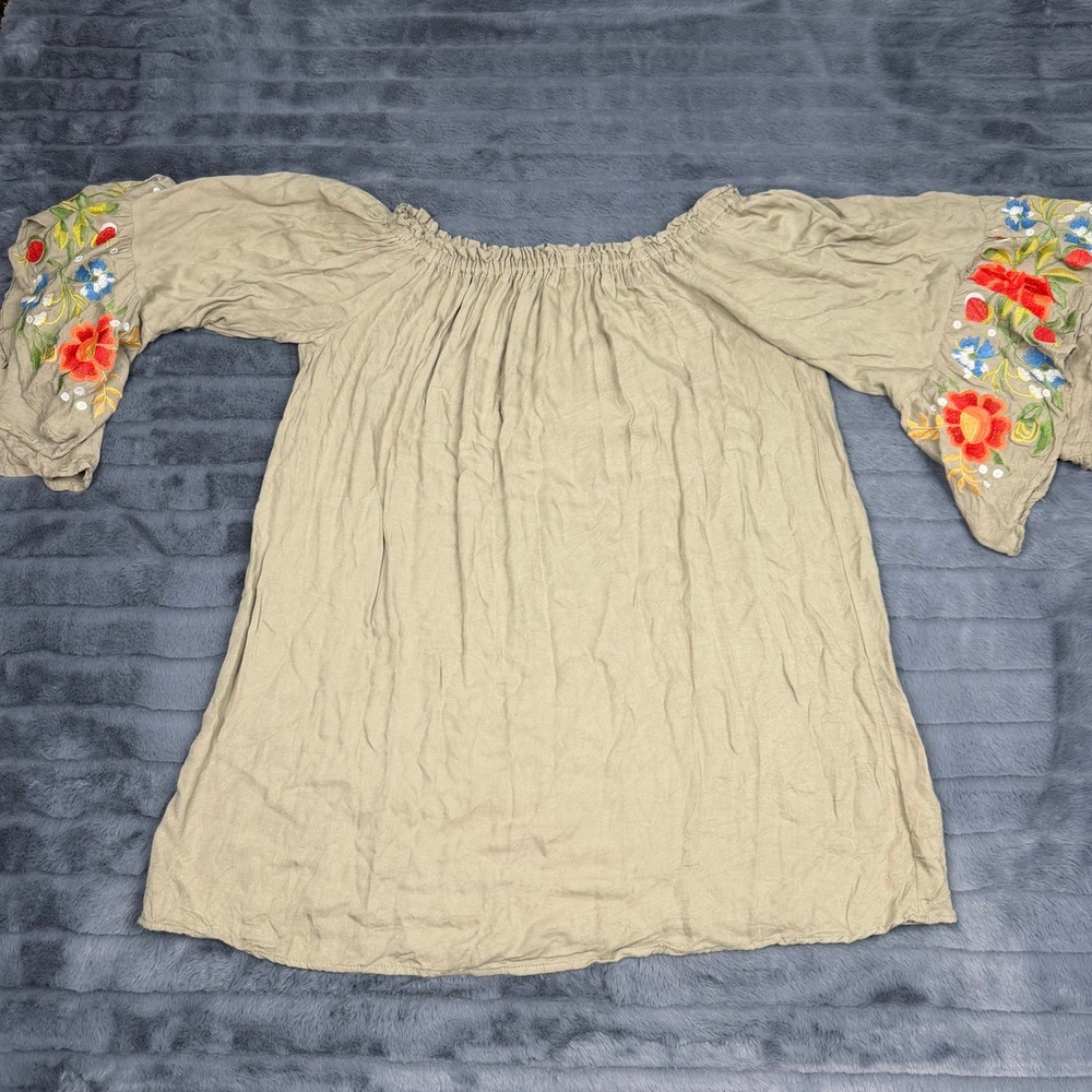 Altar'd State Womens L Embroidered Bell Sleeve Off Shoulder Peasant Top C0337